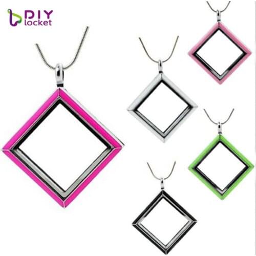 Diylocket New 1pc magnetic glass floating charm locket Necklace 5 color enamel Free shipping with Chian Pandent FL016