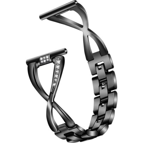 For Fitbit Versa3/Sense Smart Watch X-Shape Band Steel Strap Metal Diamond-Studded Watch Strap