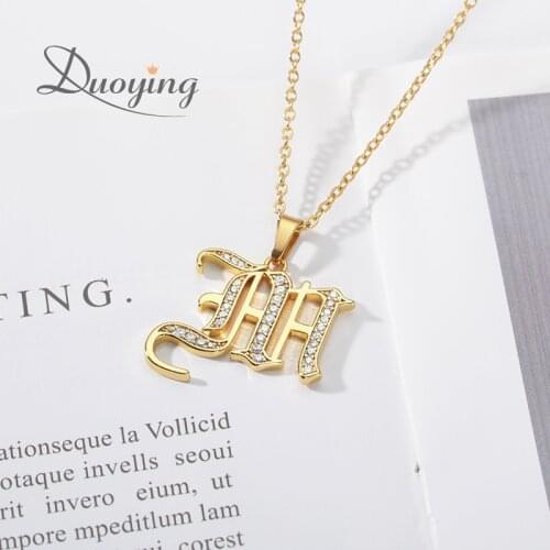 DUOYING Old English Font A-Z Initial Zircon Letters Custom Name Necklace Letter Chain Custom Necklace Family Gift
