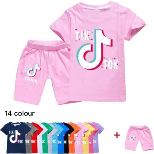 TIK TOK new short sleeve Tshirt + Shorts 2pcs Children Clothes Sport Suit Girls Boys Sets