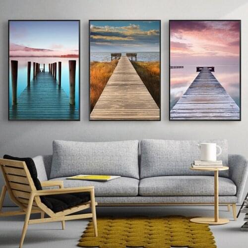 HD Prints Landscape Canvas Painting On The Wall Sunset Bridge Seascape Poster Wall Art Pictures for Living Room Bedroom