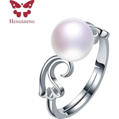 HENGSHENG 8-9MM Natural Freshwater Pearl Rings, AAAA Pearl Women Fine Jewelry Rings White, Pink, Purple, Black, Gold Pearl 2019