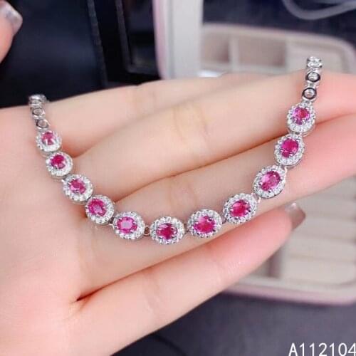 KJJEAXCMY fine jewelry 925 sterling silver inlaid natural pink sapphire women fashion classic oval hand bracelet support detecti