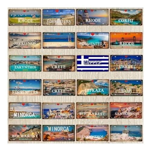Crete Zakynthos Santorini Greek Island Beach Metal Tin Sign Travel Souvenir Wall Shop Home Art Decor Wall Stickers Posters