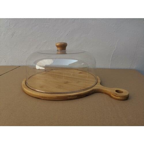 JOYLOVE Acrylic Transparent Food Cake Cover Dust Cover Bamboo Wood Pizza Plate Hotel Restaurant Kitchen Supplies Accessories
