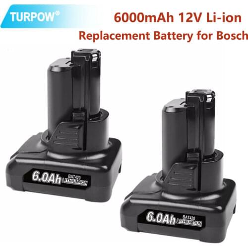 Turpow 2pack 6.0Ah 12V Li-ion BAT411 Rechargeable Battery For Bosch BAT411 BAT412A BAT413A 2607336013 2607336014 Battery