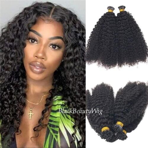 Mongolian I Tip Human Hair Extension Kinky Curly Pre Bonded Stick I Tip Hair Microlinks Curly Fusion Hair 100g 100strands