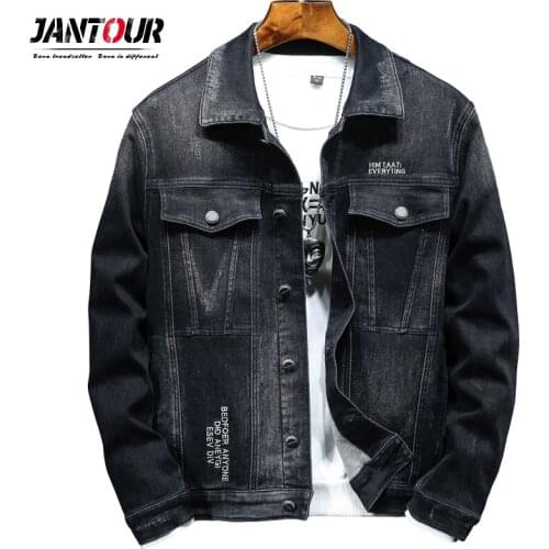 Winter Men Clothing Denim Jacket man Letter Embroidery Single Breasted Hommes Turn-Down Collar skinny Coat Big Size M-4xl