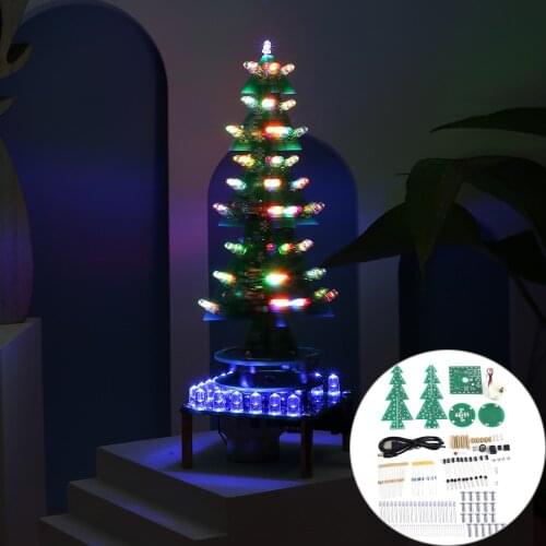DIY Kit Christmas Music Tree Rotating Colorful Music Water Flowing LED Light Suite Electronics Components Welding Practice