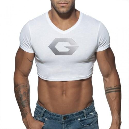 New Mens T Shirt Cotton Sports Vest Yoga Clothes Absorb Sweat Europe And the United States Sexy V Neck Navel Exposed Underwear