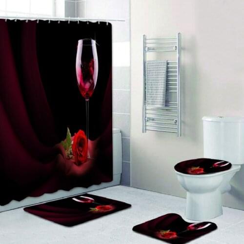 Printing Shower Curtain Carpet Floor Mat 3D Romantic Rose Style Digital Personalized Combination Bathroom Toilet Mat