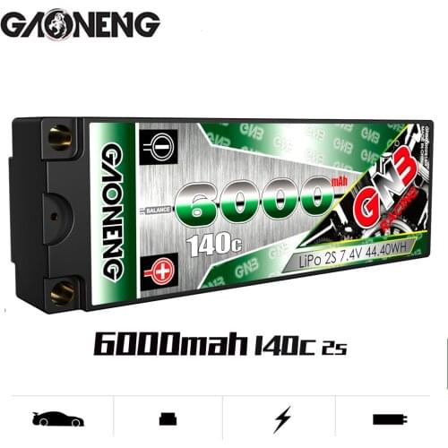 Gaoneng GNB 6000MAH 2S2P 140C 7.4V Rechargeable Lipo Battery XT60/T Plug XT90 Plug for 1:10 RC Car Boat