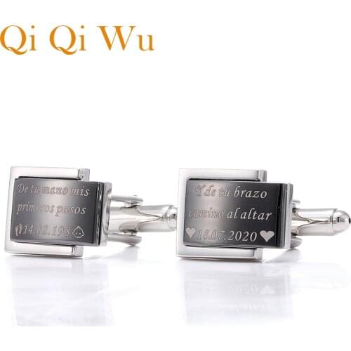 Personalized Mens Black Shirts Cufflinks Wedding Gifts Jewelry Father of the Bride Custom Engrave Cuff links Buttons Cufflink