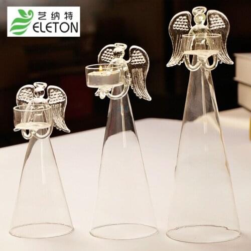 ELETON Candle Holders European creative PRAYING ANGEL handicraft transparent glass candlestick suit romantic wedding