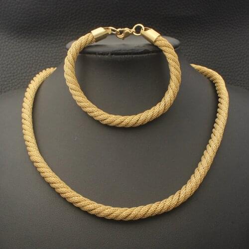 Stainless Steel Simple Jewelry Silver & Gold Color Necklace and Bracelet Set For Women New Style Joker Chain SFHZAAAJ