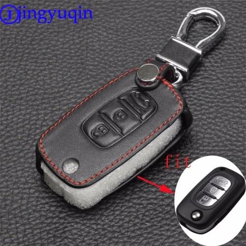 Jingyuqin Remote 3 Buttons Car key Leather Case Fob Cover For LADA Sedan Largus Kalina Granta Vesta X-Ray XRay For Renault