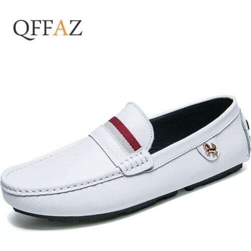 QFFAZ Leather Men Casual Shoes Breathable Loafers Man Genuine Leather Moccasins Comfortable Flat Shoes Men Footwear