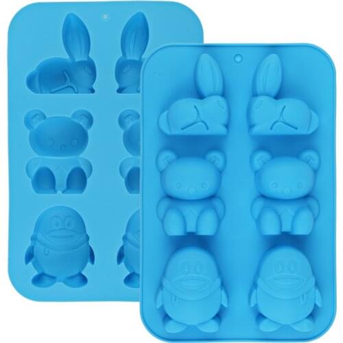 Silicone Sope Molds 6 Cavity Cake Mold Cute Animal Rabbit Bear Shape Baking Molds Decorating Ice Cube Trays for Cake decoration