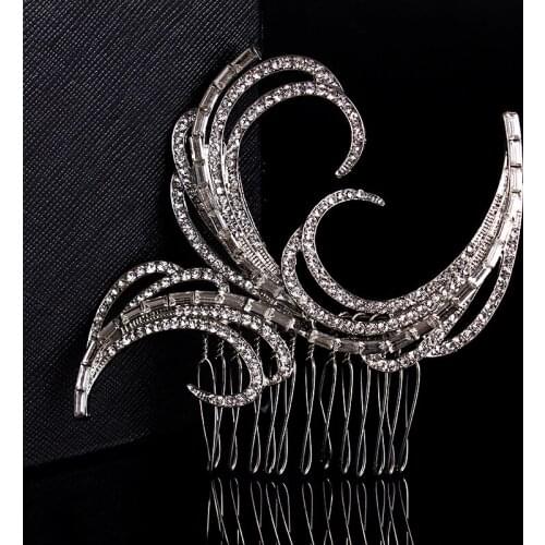 SLBRIDAL New Arrival Art Deco Silver Color Rhinestones Crystals Flower Wedding Hair Comb Bridal Hair Accessories Women Jewelry