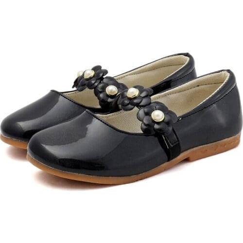 Girls Leather Shoes Floral Kids Flats with Flowers Princess Sweet Soft High Quality Children Dress Shoes for Wedding Party 26-36