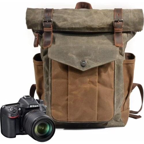 Vintage Canvas Backpacks for Men Oil Wax Canvas Leather Travel Camera photo Backpack Waterproof Daypacks Retro Bagpack