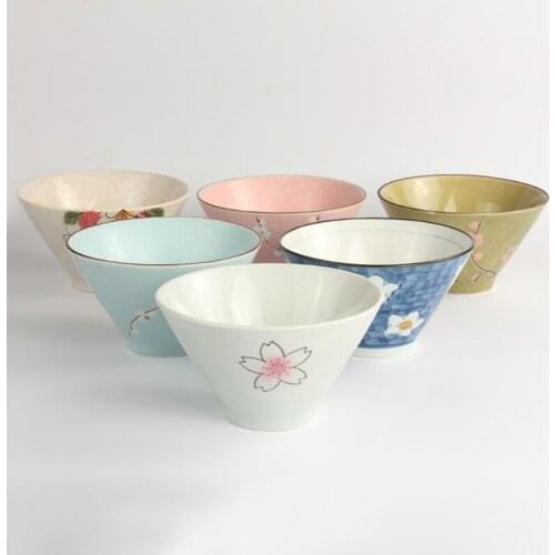 Japanese bamboo hat pull noodles bowl ceramic noodle bowl soup bowl sweet bowl underglaze painted tableware sashimi bowl