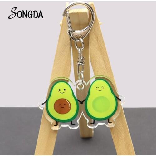 Funny and Cool Avocado Acrylic Keychains For Bag Car Cute Fruit Avocado Cat Key Chain Double Sided Keyrings Unisex Jewelry Gifts