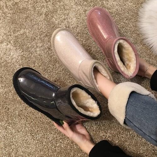 Womens shoes snow boots 2019 autumn and winter new patent leather plastic warm plus velvet thick non-slip cotton shoes