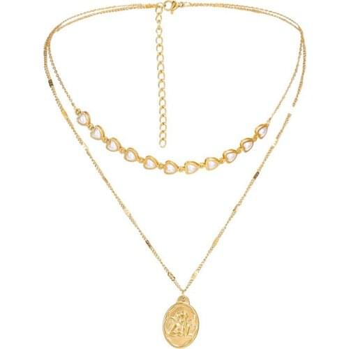 316L Stainless Steel Round Brand Woman Head Pendant Gold Simple Fashion Pearl Love Double Necklace No Fade