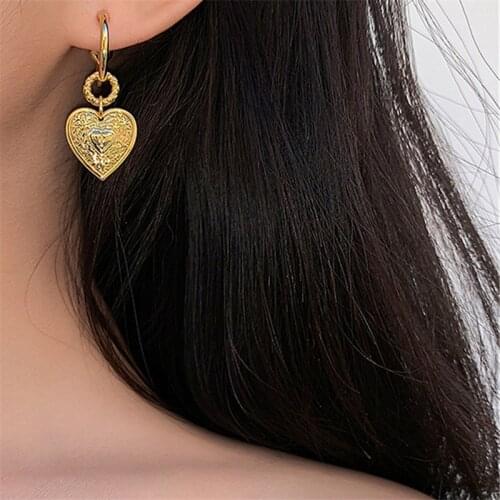 2021 Europe And America Heart Simple Metal Dangle Earrings For Women Fashion Jewelry Vintage Pendientes Mujer Brincos