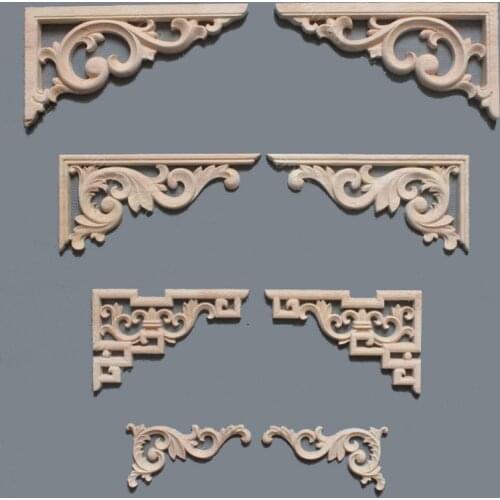 10PCS Wood Carving Decal Corner Applique Frame Decorate Doors Decorative Figurines Wooden Miniatures Decorative Wood Appliques