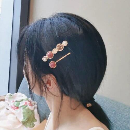 2pc/set Fashion round bead hair pins shiny glitter metal head decoration hair clips bangs hair accessory barrette girls D34