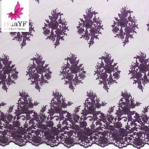2020 African purple Lace Beaded Fabric Embroidered Nigerian Lace Up Fabric Bridal HighQuality French Tulle Lace Fabric For Women