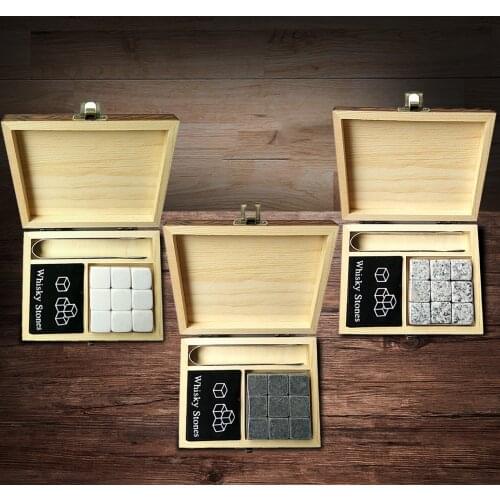 9pcs Reusable Ice Cube Wine Bag Whiskey Wiski Champagne Ice Stones Chilling Stone Barware For Wisky Drink with Wooden Box