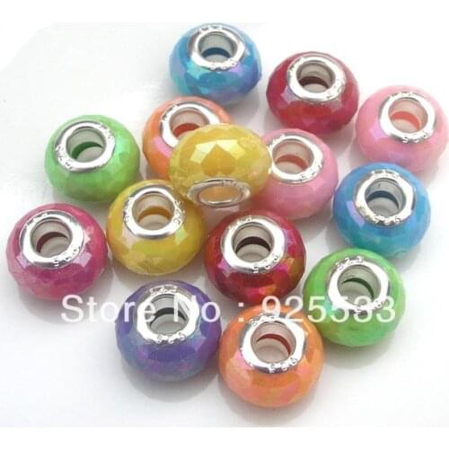 Free Shipping 100pcs Wholesale Fashion Silver Plated Core Big Hole Resin Beads for Eurpean Bracelet jewelry DIY