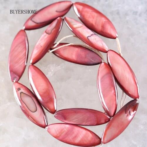 Free Shipping Fahion Jewelry 10X30MM Red Mother Of Pearl Shell Loose Beads String 15" O091
