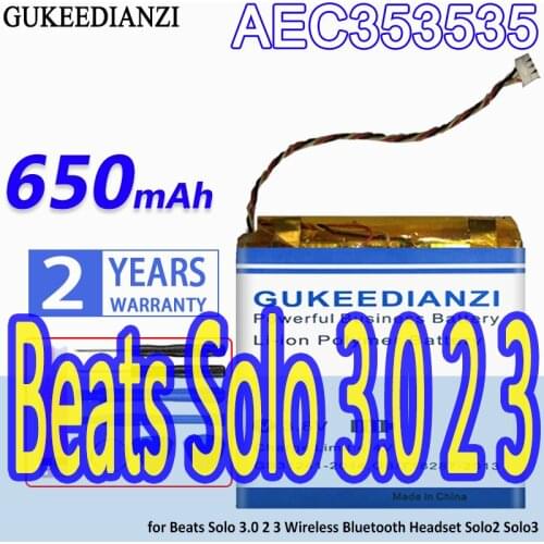 High Capacity GUKEEDIANZI Battery AEC353535 650mAh for Beats Solo 3.0 2 3 Wireless Bluetooth Headset Solo2 Solo3 Solo 2 Solo 3