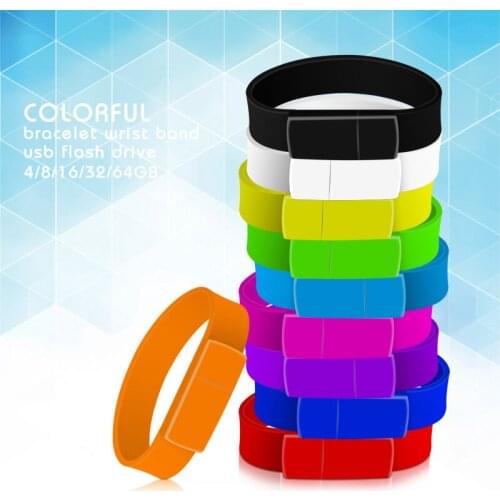 Colorful Silicone Bracelet Wrist flash drive Memoria usb stick 16GB usb 2.0 Pen drive USB Flash Drive 32GB 64GB 128GB Pendrive