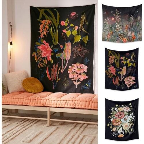 Blooming Flowers Tapestry Art Boho Wall Hanging Bohemian Printed Microfiber Fabric Home Decoration Bedspread Wall Tapestries