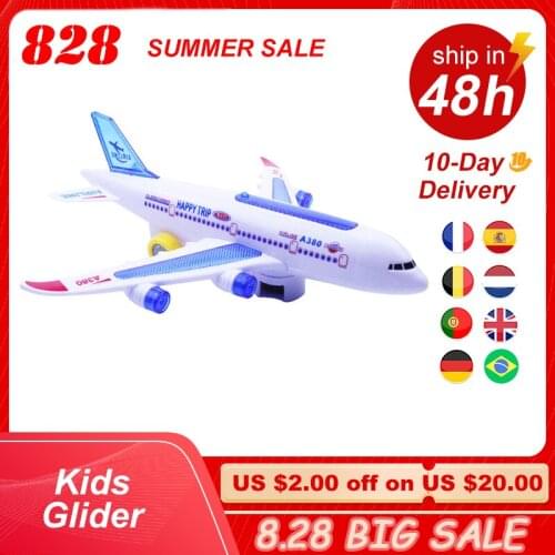 Kids Glider Plane Toys Electric Music Light Automatic Steering Plane Passenger Aircraft Airplane Model Toy Kid Outdoor Toy Games