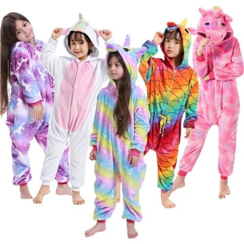 Flannel Winter Warm Pijamas Girls Unicornio Pijamas Boys Kigurumi Cartoon Sleepwear Boys Pajamas jumpsuit