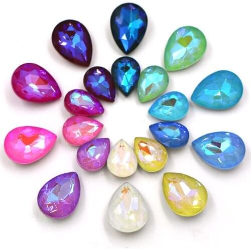 HFOUR Drop Shape Pointback Glass Crystal Ab Mocha Fluorescence Rhinestones For Jewelry Making /Crafts
