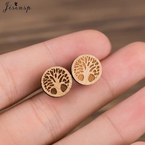 Jisensp Vintage Life Tree Stud Earrings Wooden Jewelry for Women Girls Simple Ancient Tree Earring Animal Jewelry bijoux