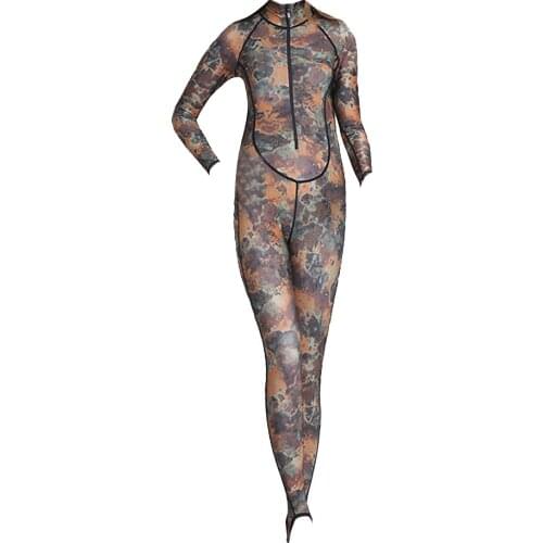 Camo Rashguard Long Sleeve for Women, Diving Snorkeling Surf Skin Full Suit Wetsuit Swimming Swimsuit Zip Front One Piece