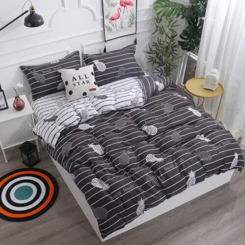 White Black Pineapple 4Pcs Bedding Set Twin Queen King Size Kids Boys Teens Stripe Duvet Cover Bed Sheets Pillowcases Bed Linen