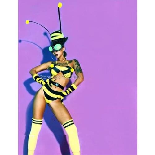 Halloween Sexy Lady Party Evening Dance Bikini Bra Suit With Headwear DS Stage Performance Clothes Bee Cosplay Costume Costume