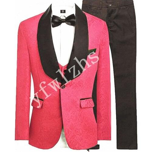 Handsome Embossing Groomsmen Shawl Lapel Groom Tuxedos Wedding Dress Men Suits Blazer Prom Dinner (Jacket+Pants+Tie+Vest) B109