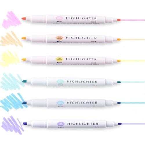 6 Color Double-head Marker Pens Eye Protection Color Highlighter Pen Kawaii Childrens Drawing Fluorescent Pen School Stationery