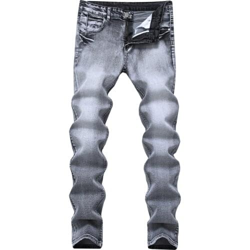 Foreign trade light gray stretch jeans Men nostalgic Straight Slim Fit Stretch Denim Pants Classic Jeans Cowboys Trousers Young