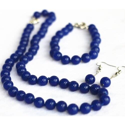 Fashion style 1set 8mm egyptian lapis lazuli newly chalcedony diy Necklace 18'' Bangle 7.5'' Earring GE4006